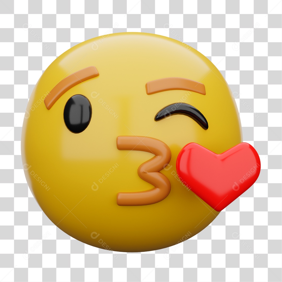 Emoji 3D Carinha Mandando um Beijo PNG Transparente