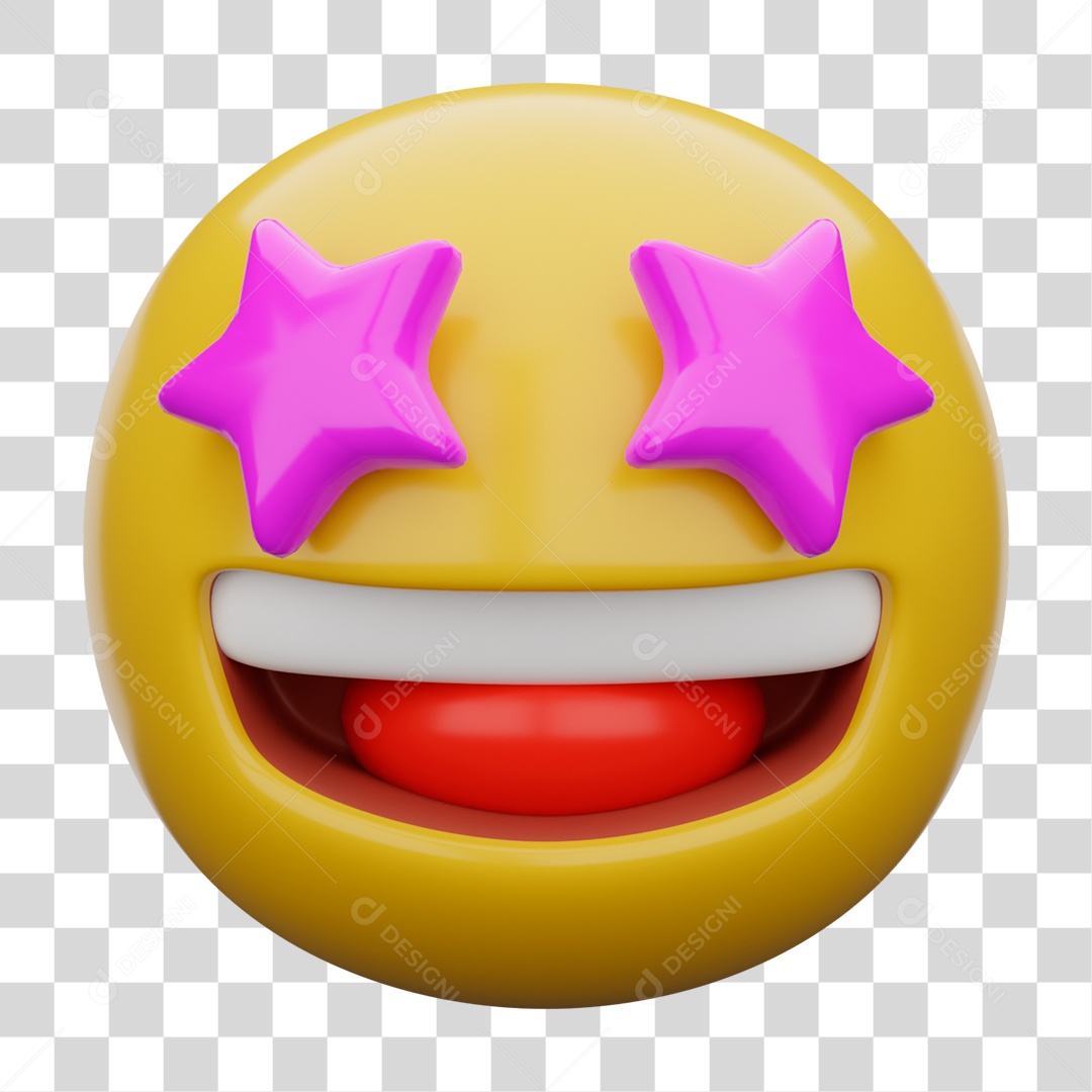 Emoji 3D Carinha Sorridente Com Olhos de Estrela PNG Transparente