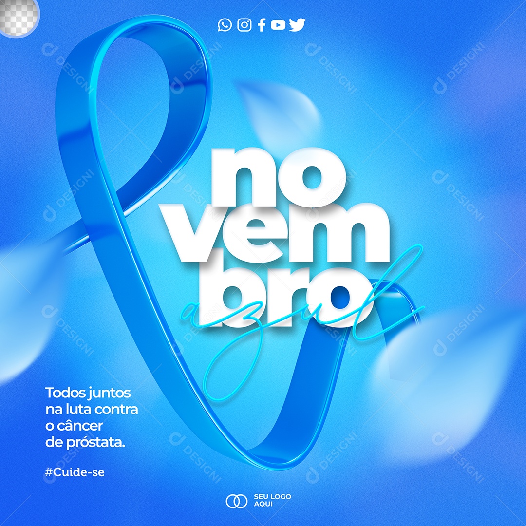 Mês de Combate ao Câncer de Próstata Novembro Azul Social Media PSD Editável