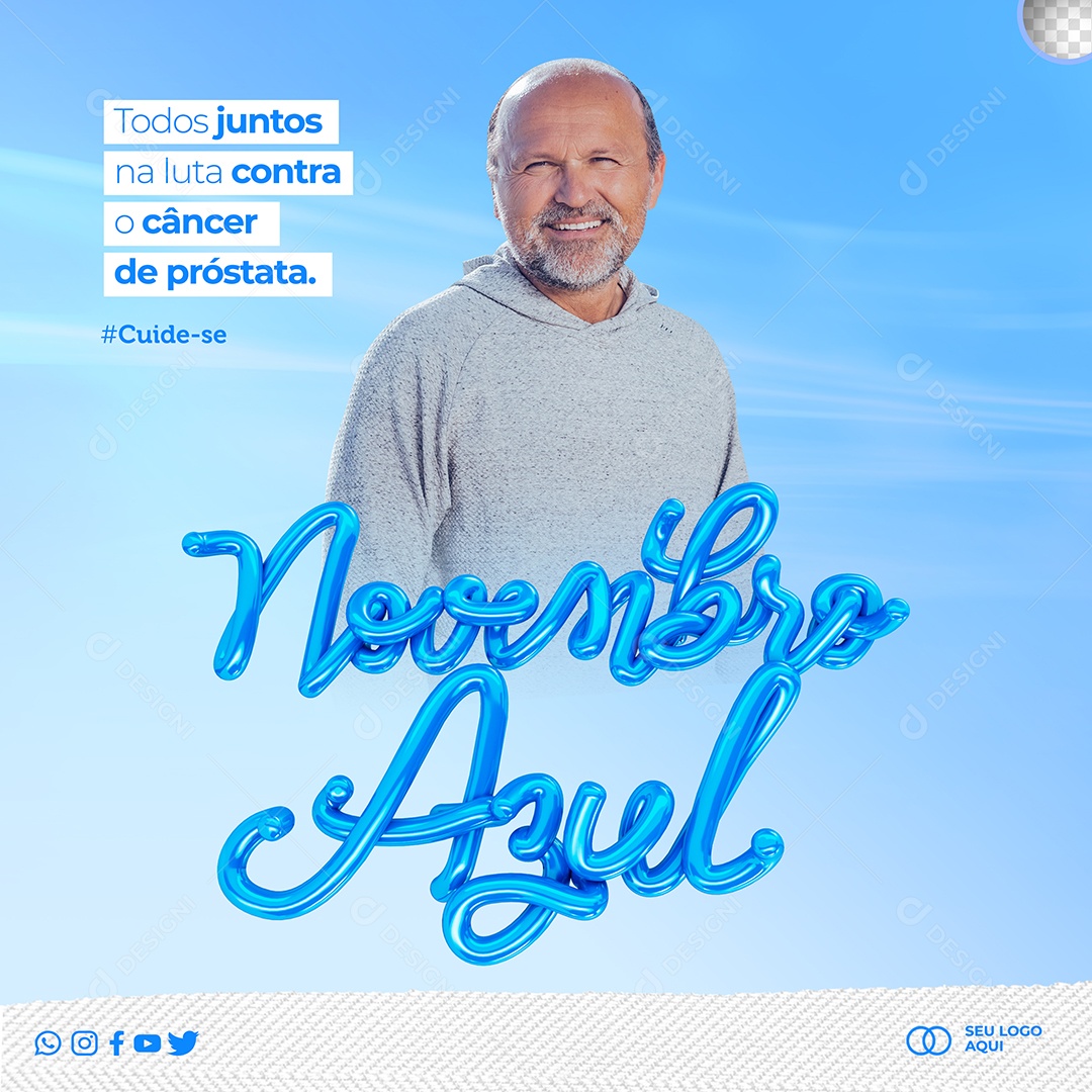 Mês de Combate ao Câncer de Próstata Novembro Azul Social Media PSD Editável