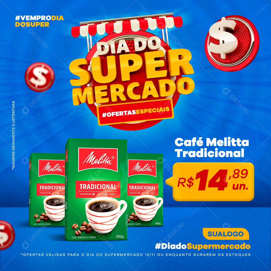 Dia Do Supermercado Venha Conferir Nossas Promoções Social Media PSD Editável