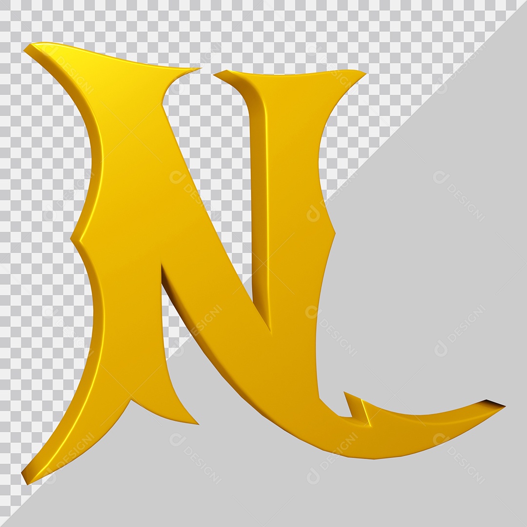 Elemento 3D Para Composição Letra N Amarela PSD