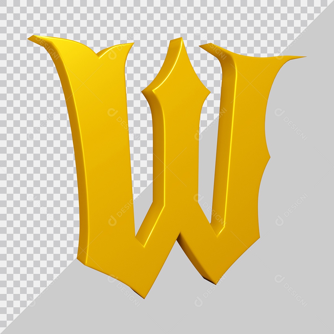 Elemento 3D Para Composição Letra W Amarela PSD