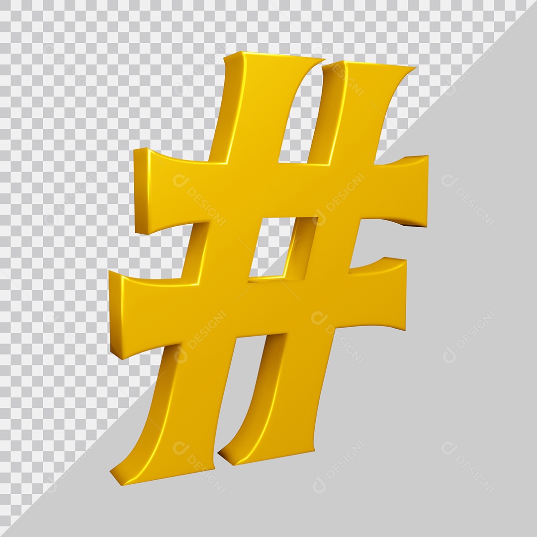 Elemento 3D Para Composição Símbolo de Hashtag Dourado PSD