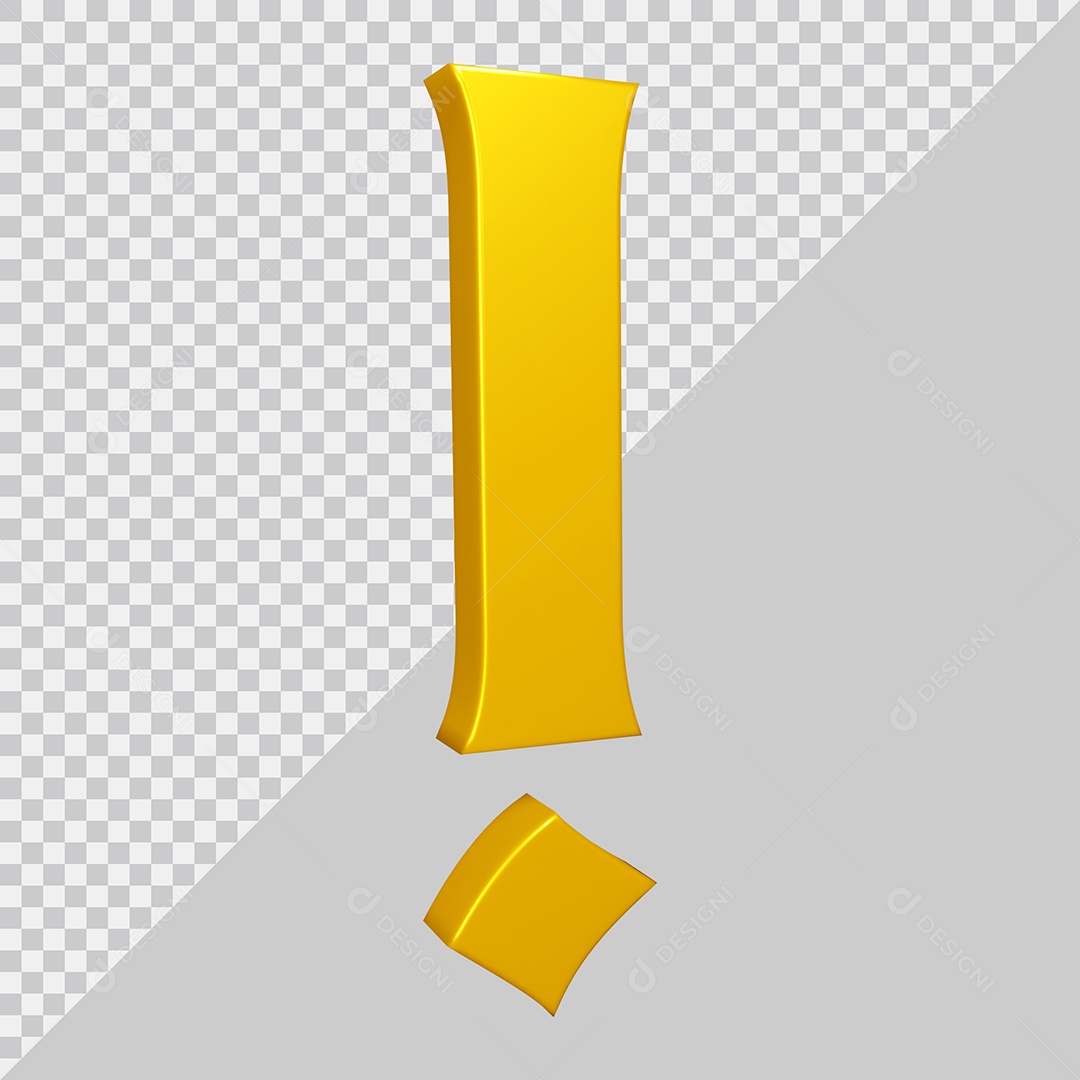 Elemento 3D Para Composição Símbolo de Ponto de Exclamação Dourado PSD