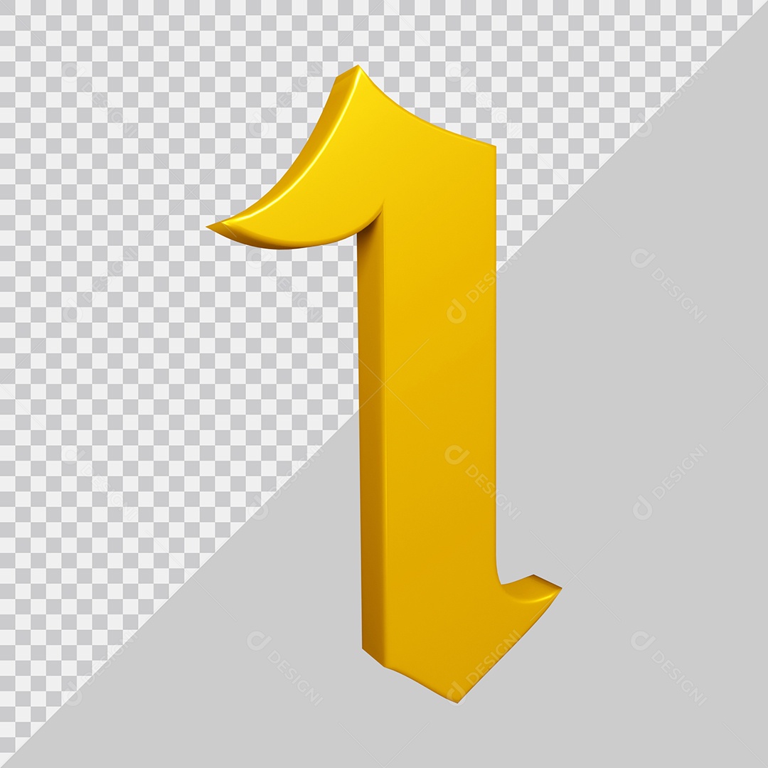 Elemento 3D Para Composição Número 1 Amarelo PSD
