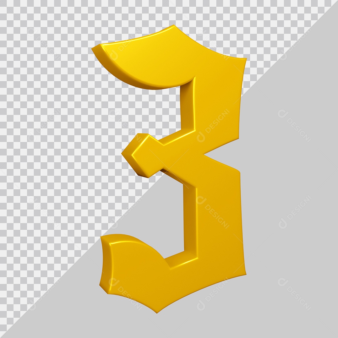 Elemento 3D Para Composição Número 3 Amarelo PSD
