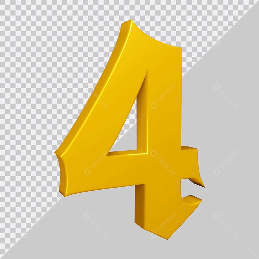 Elemento 3D Para Composição Número 4 Amarelo PSD