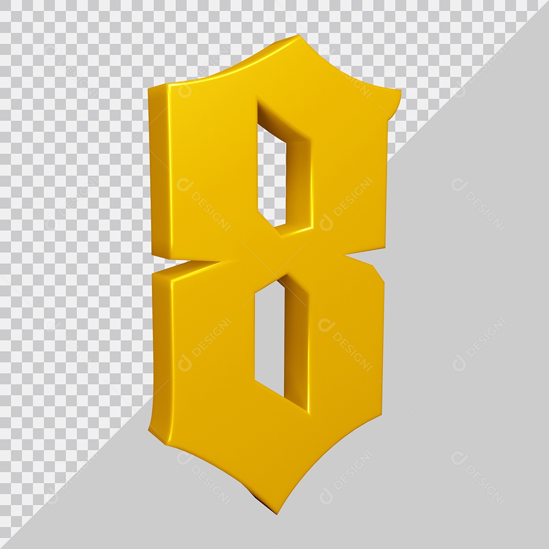 Elemento 3D Para Composição Número 8 Amarelo PSD