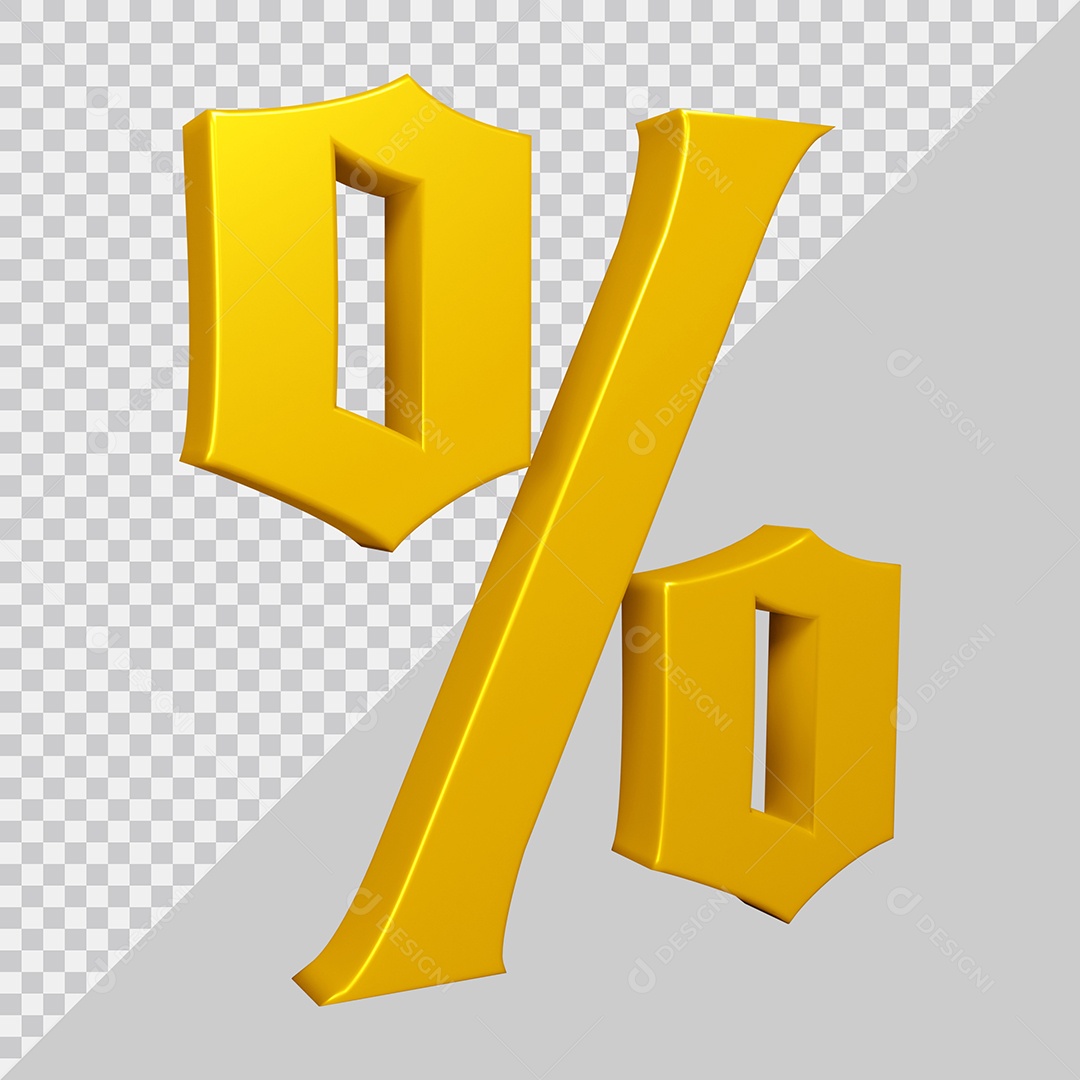 Elemento 3D Para Composição Símbolo de Porcentagem Dourado PSD
