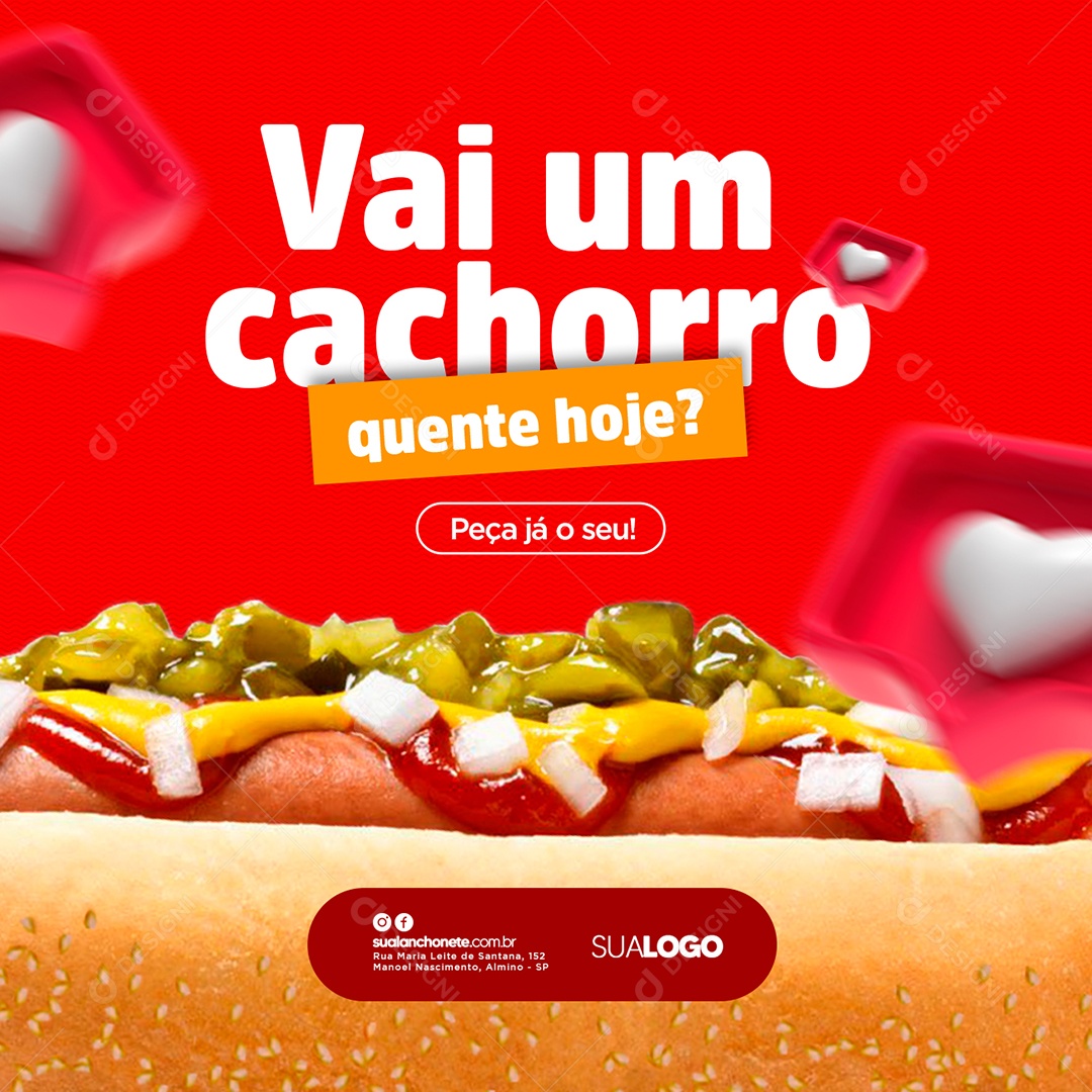 Vai Um Cachorro Quente Hoje Peça Já o Seu Cachorro Quente Social Media PSD Editável