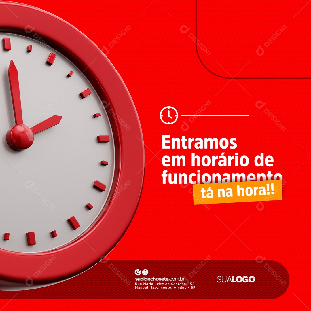 Entramos Em Horário de Funcionamento Tá na Hora Cachorro Quente Social Media PSD Editável