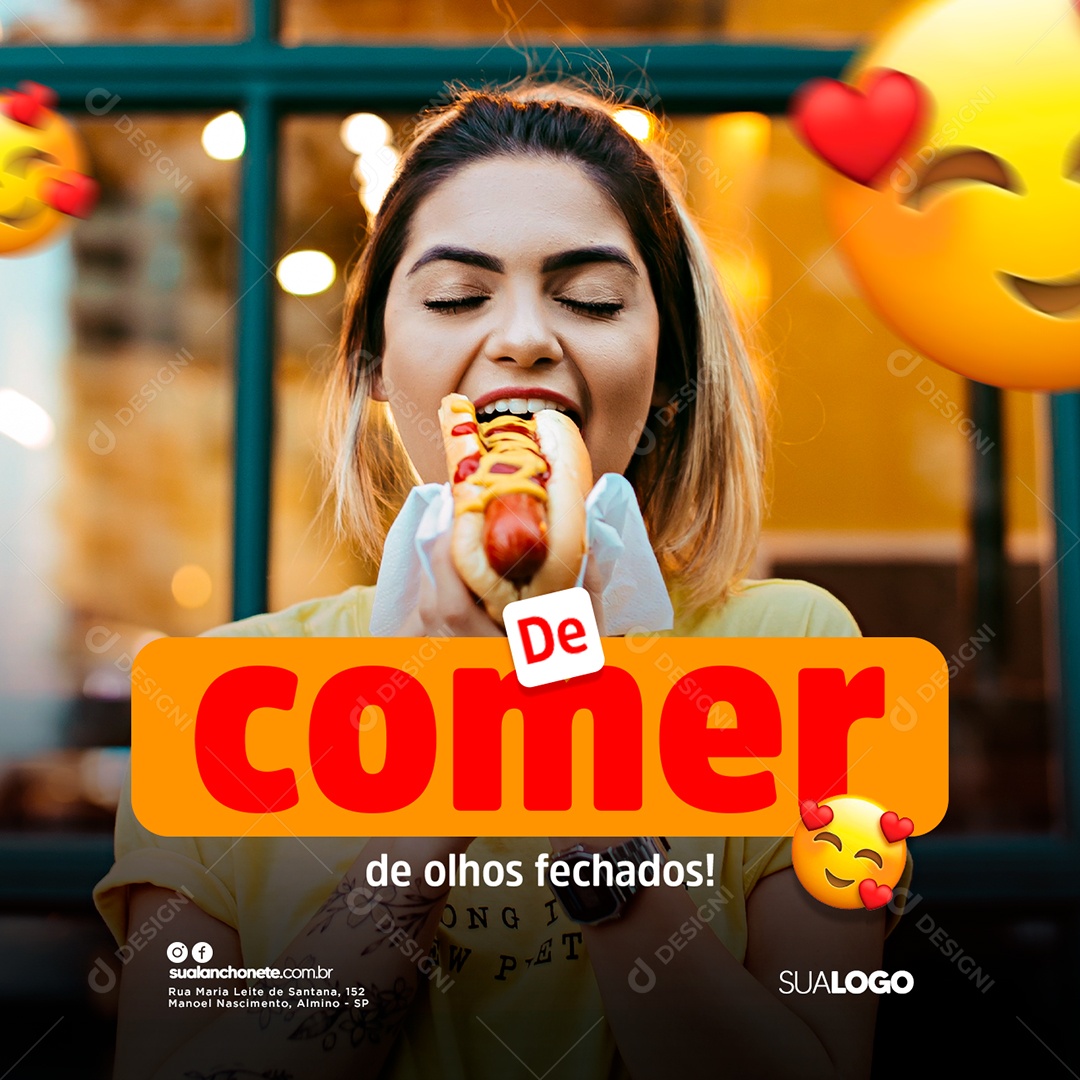 Hot Dog De Comer de Olhos Fechados Cachorro Quente Social Media PSD Editável