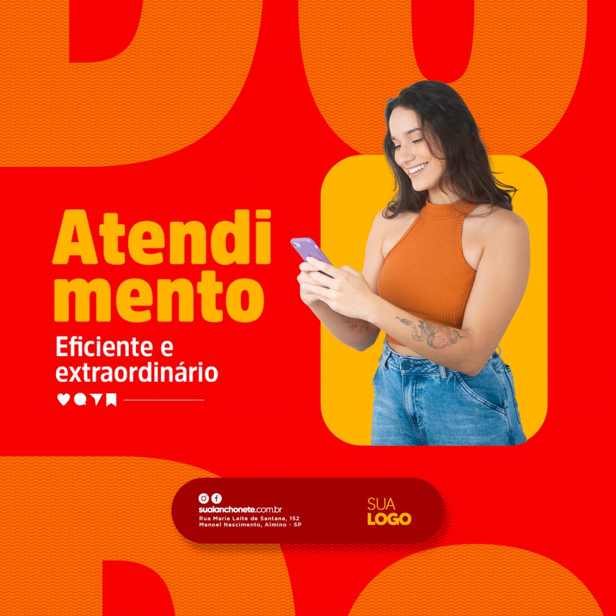 Atendimento Eficiente e Extraordinário Cachorro Quente Social Media PSD Editável