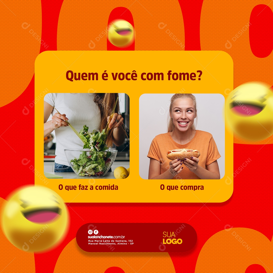 Quem é Você Com Fome O Que Faz a Comida O Que Compra Cachorro Quente Social Media PSD Editável
