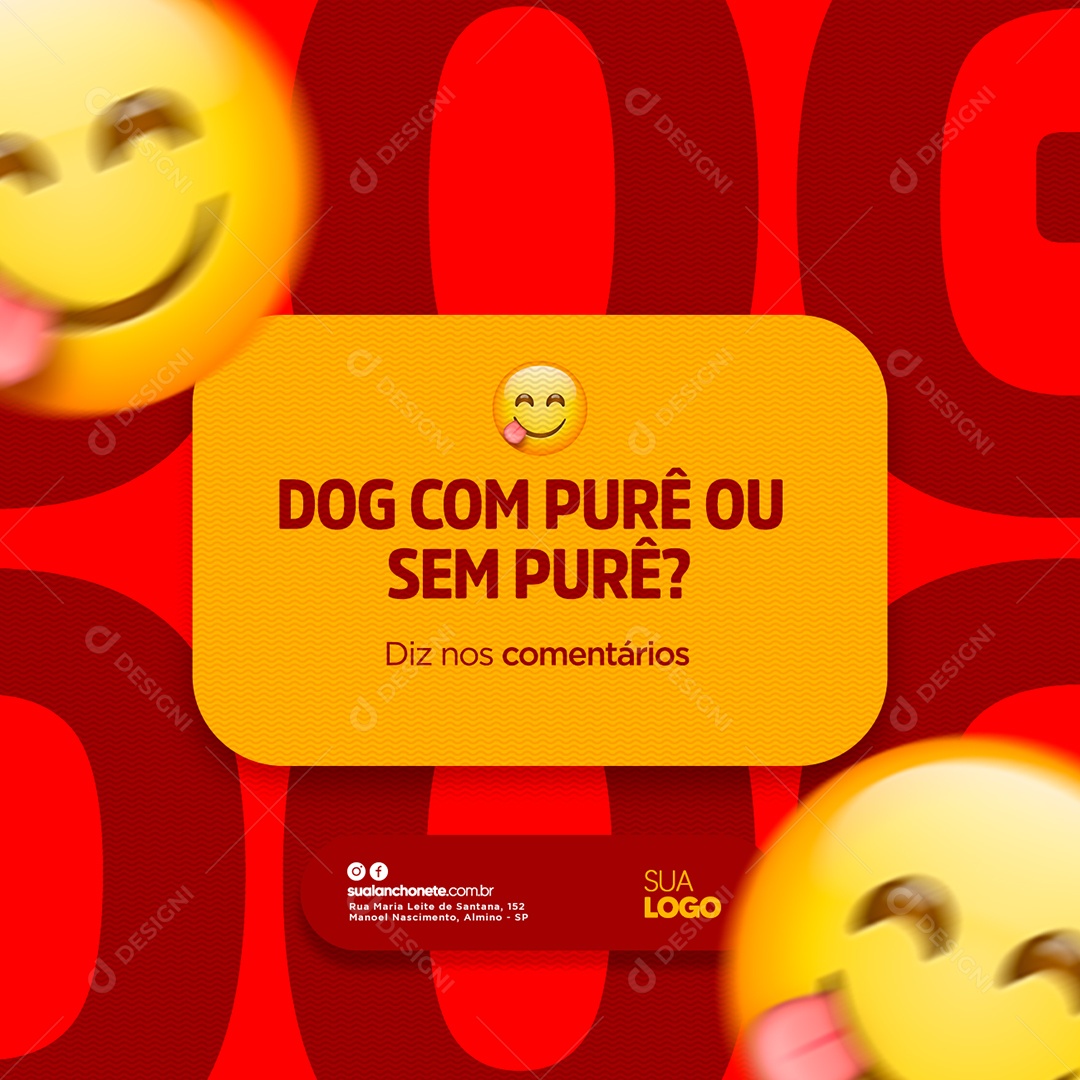 Dog Com Purê ou Sem Purê Diz Nos Comentários Cachorro Quente Social Media PSD Editável