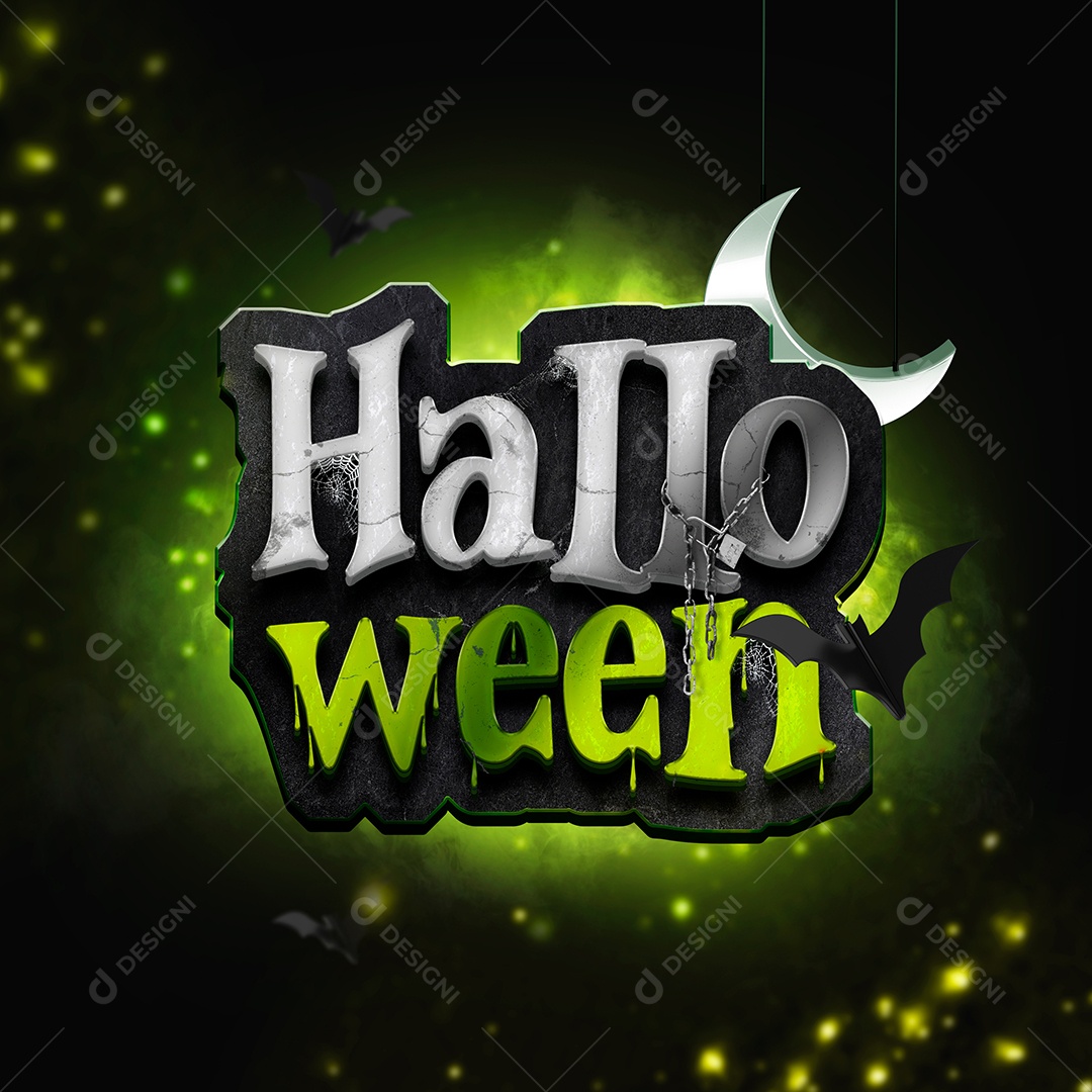 Selo 3D Para Composição Halloween Verde PSD