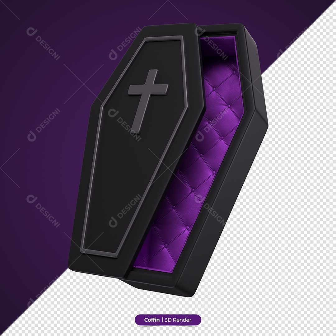 Caixão do Dia Das Bruxas Elemento 3D de Halloween para Composição PSD