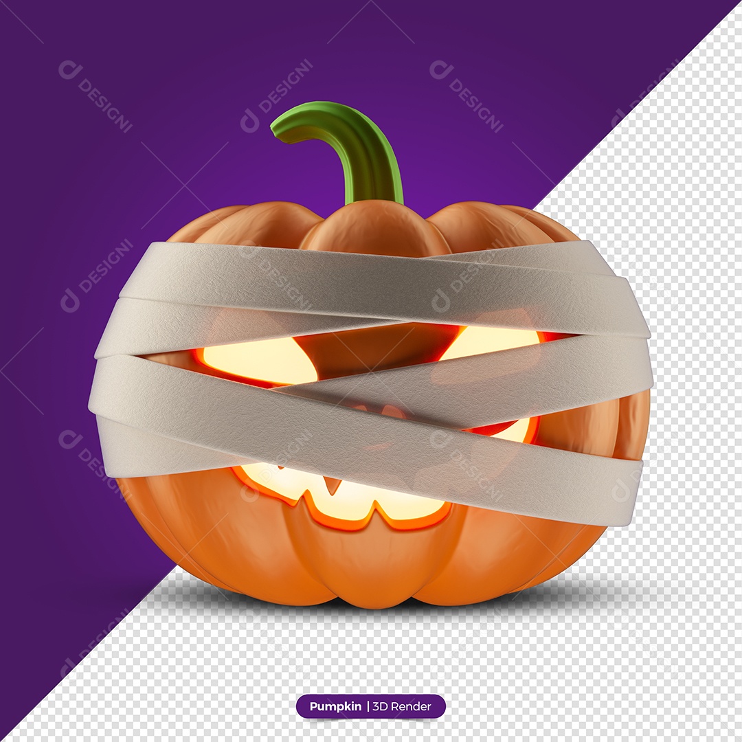 Abóbora Laranja Com Faixas do Dia Das Bruxas Elemento 3D de Halloween para Composição PSD