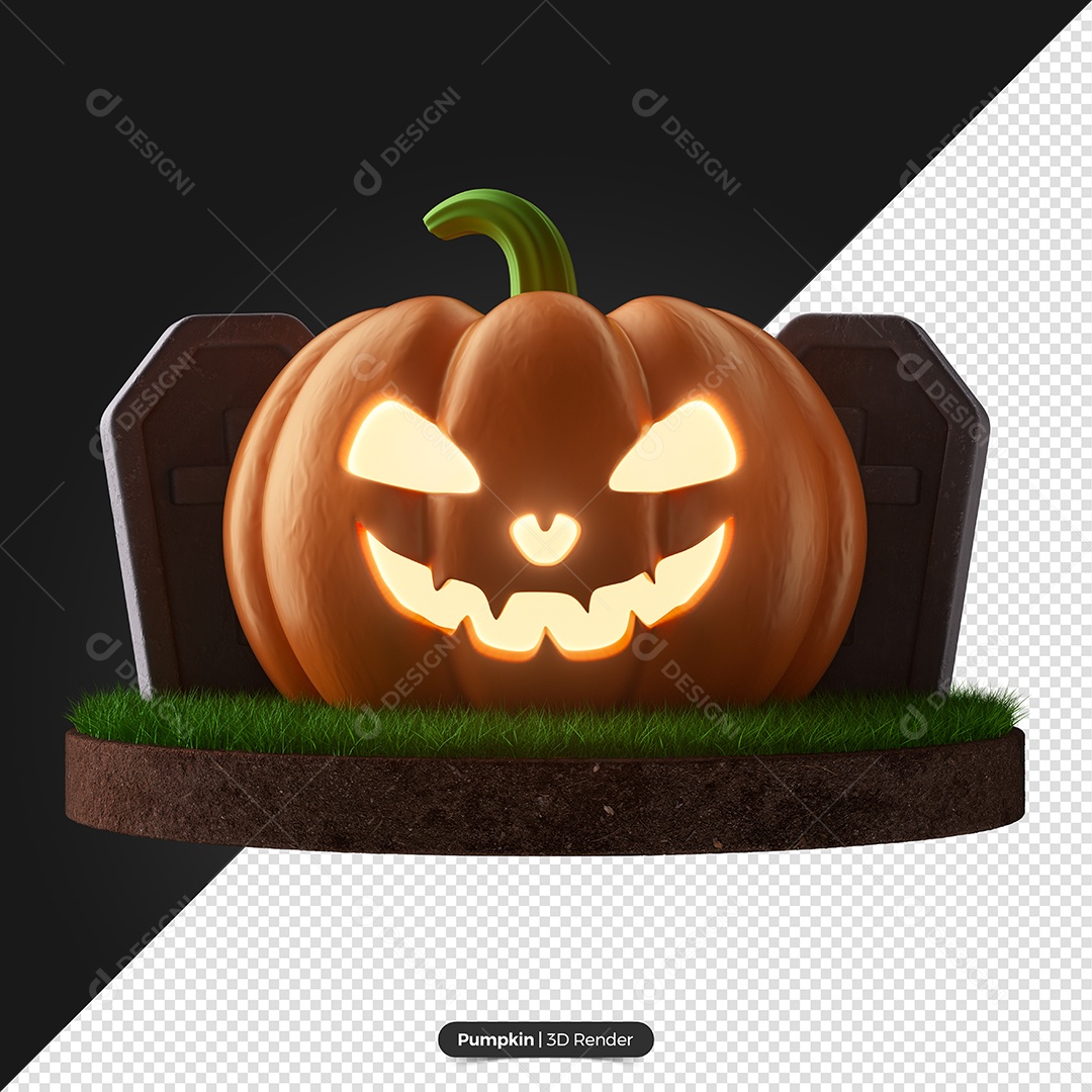 Abóbora do Dia Das Bruxas Em Pódio Elemento 3D de Halloween para Composição PSD