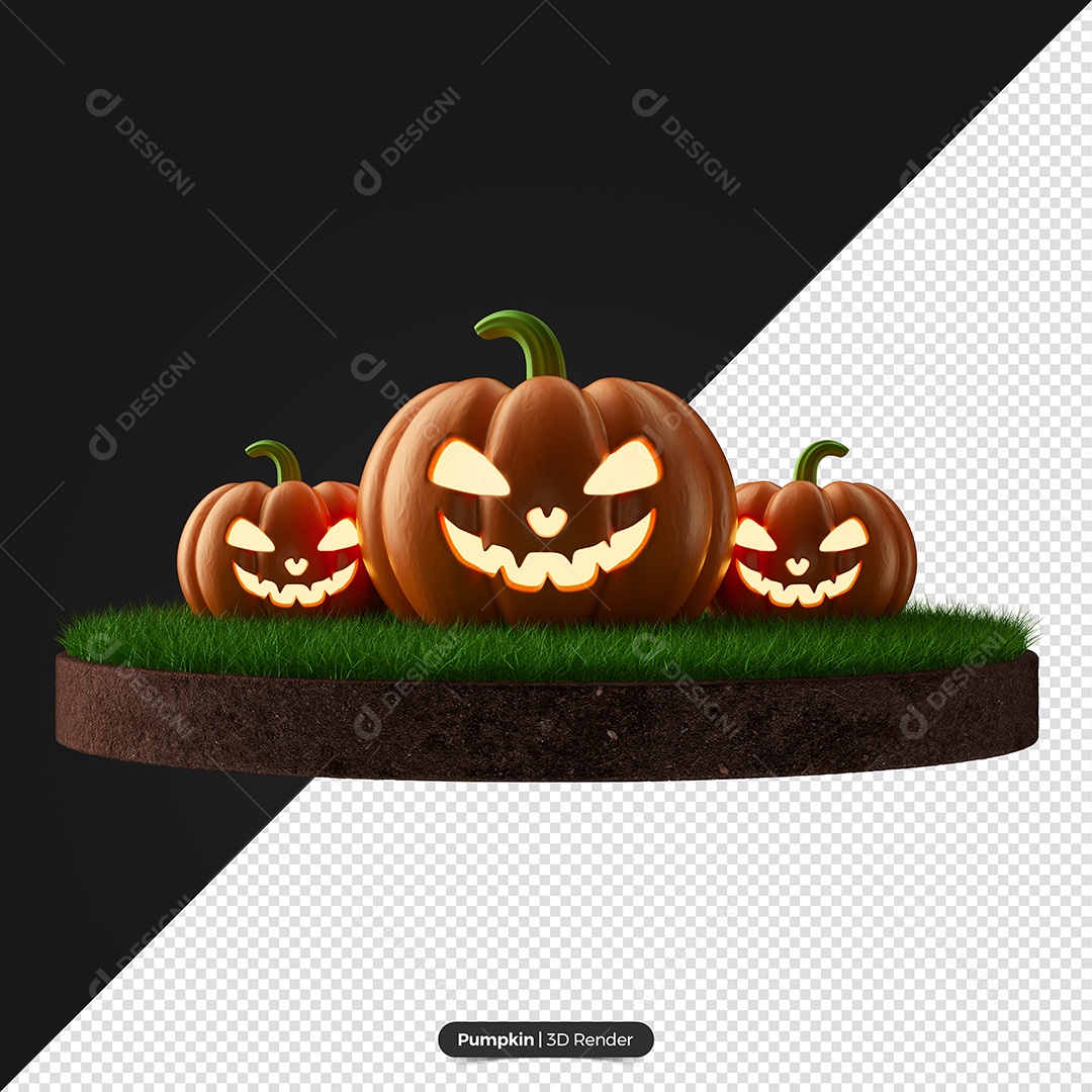 Abóbora do Dia Das Bruxas Em Pódio Elemento 3D de Halloween para Composição PSD