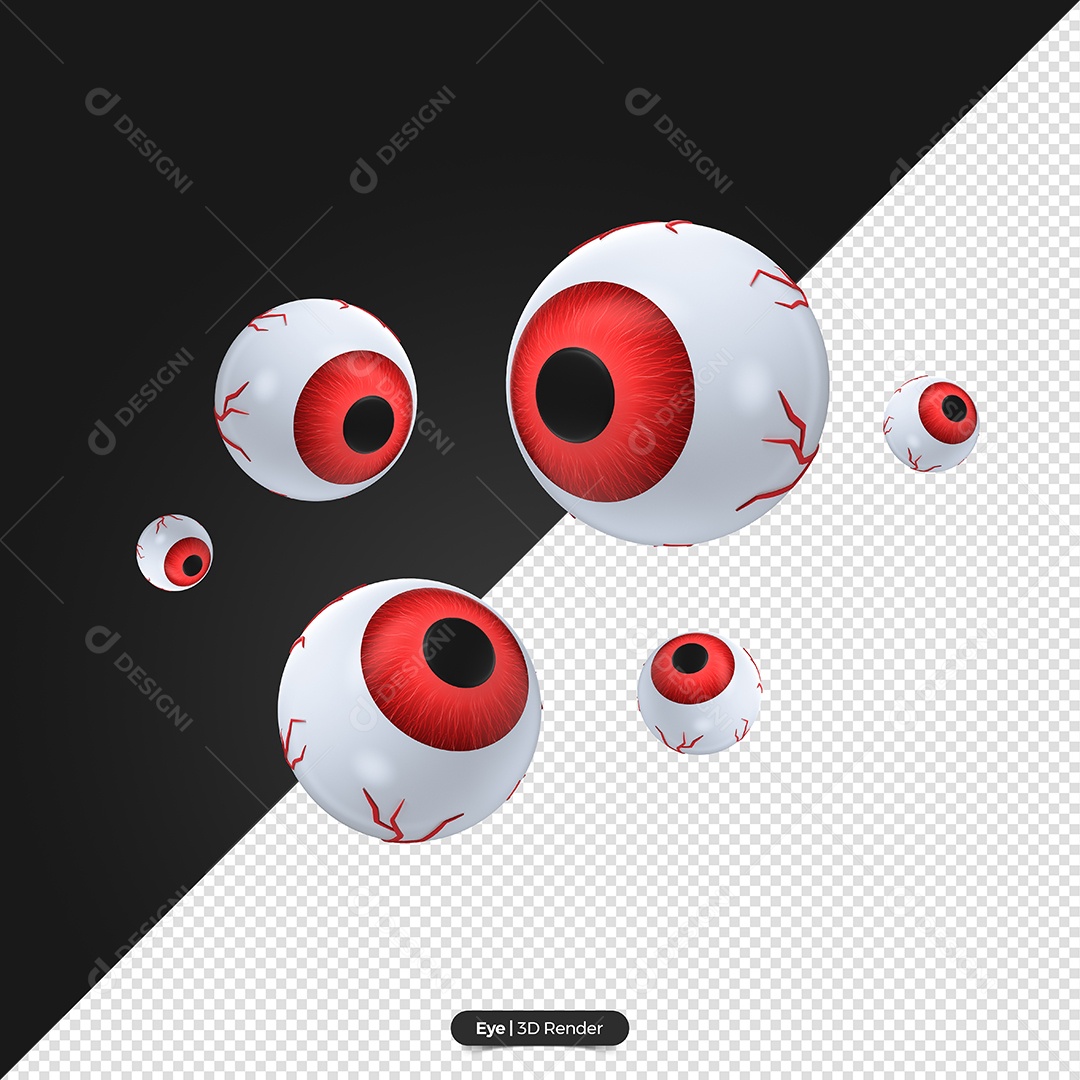 Olhos Vermelho Elemento 3D de Halloween para Composição PSD