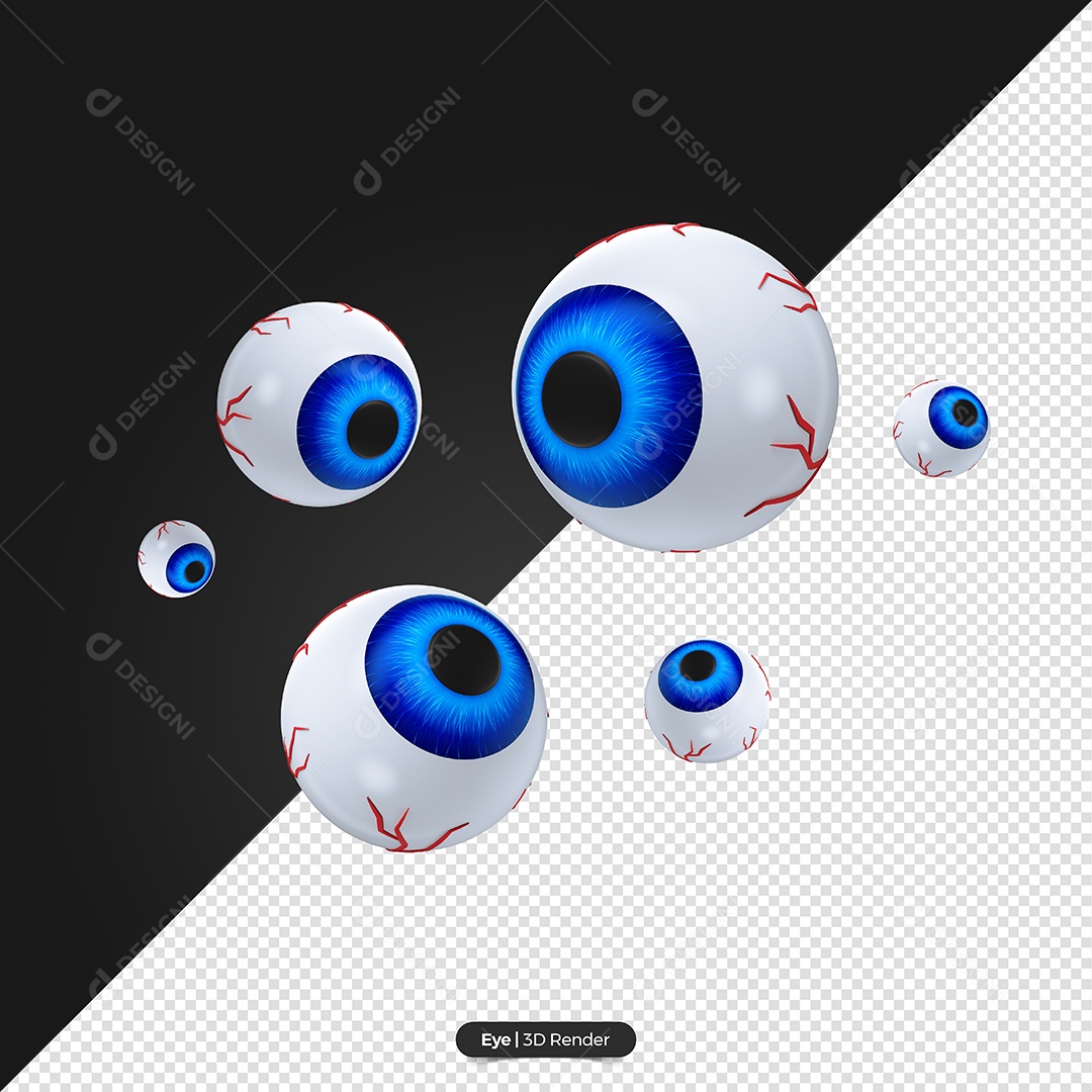 Olhos Azuis Elemento 3D de Halloween para Composição PSD