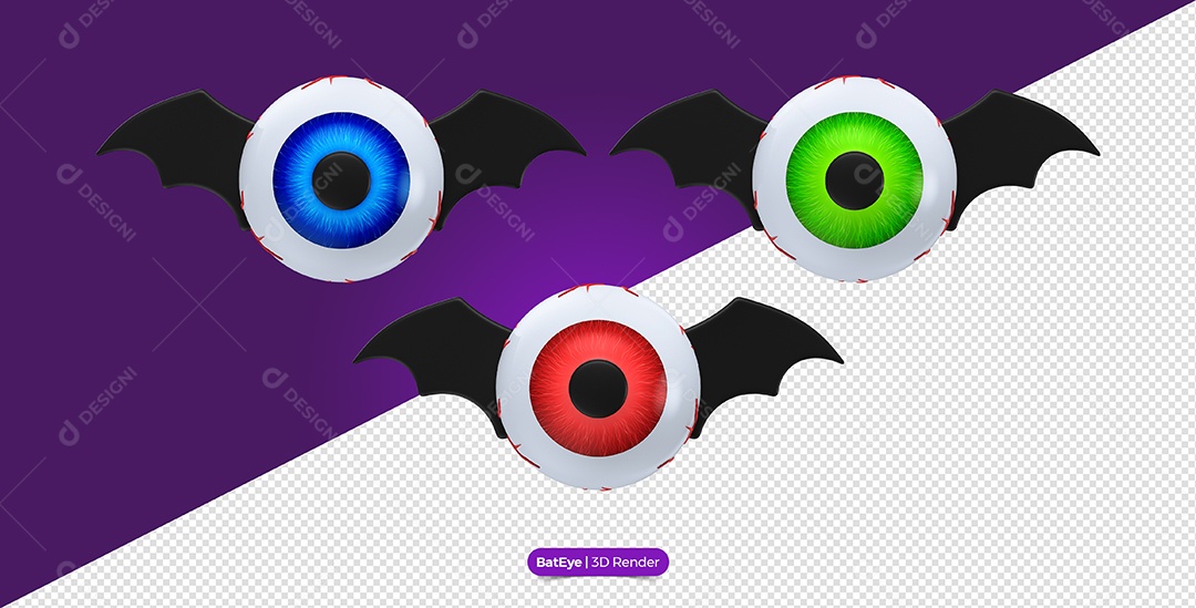 Olhos Com Asas de Morcegos Elemento 3D de Halloween para Composição PSD