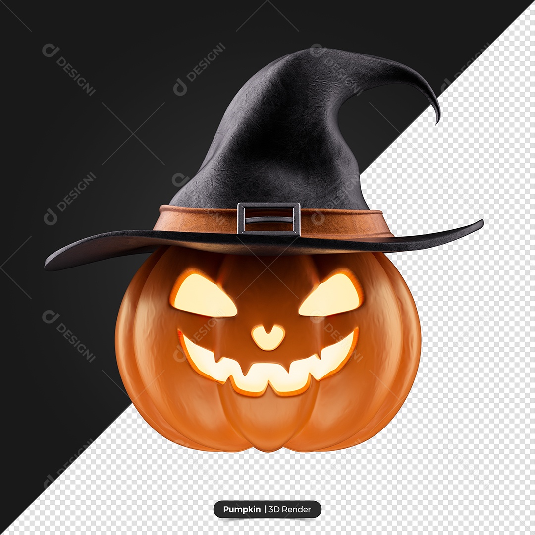 Abóbora Laranja Com Chapéu de Bruxa Preto 3D de Halloween Elemento PSD