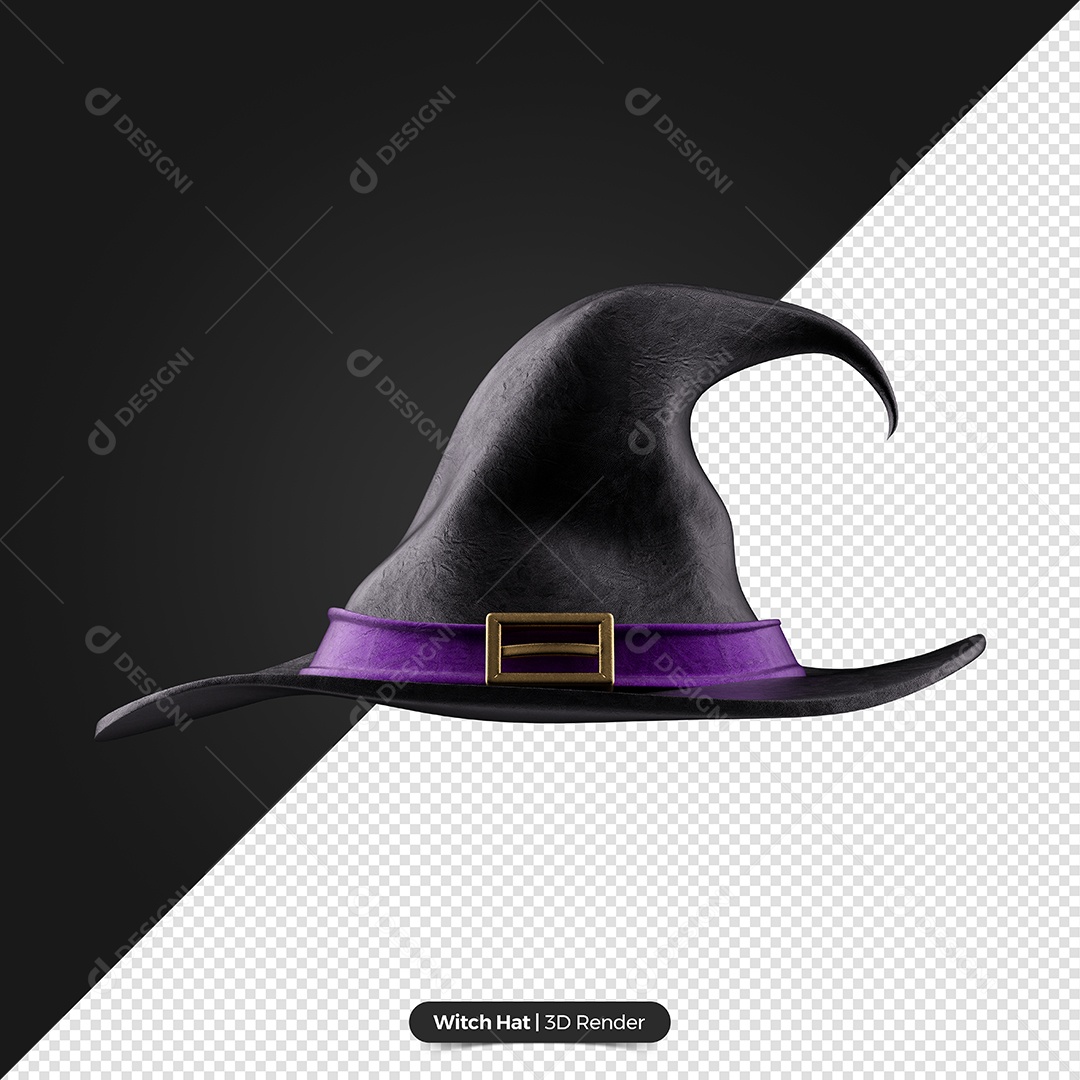 Chapéu de Bruxa Preto Com Listra Roxa 3D de Halloween Elemento para Composição PSD