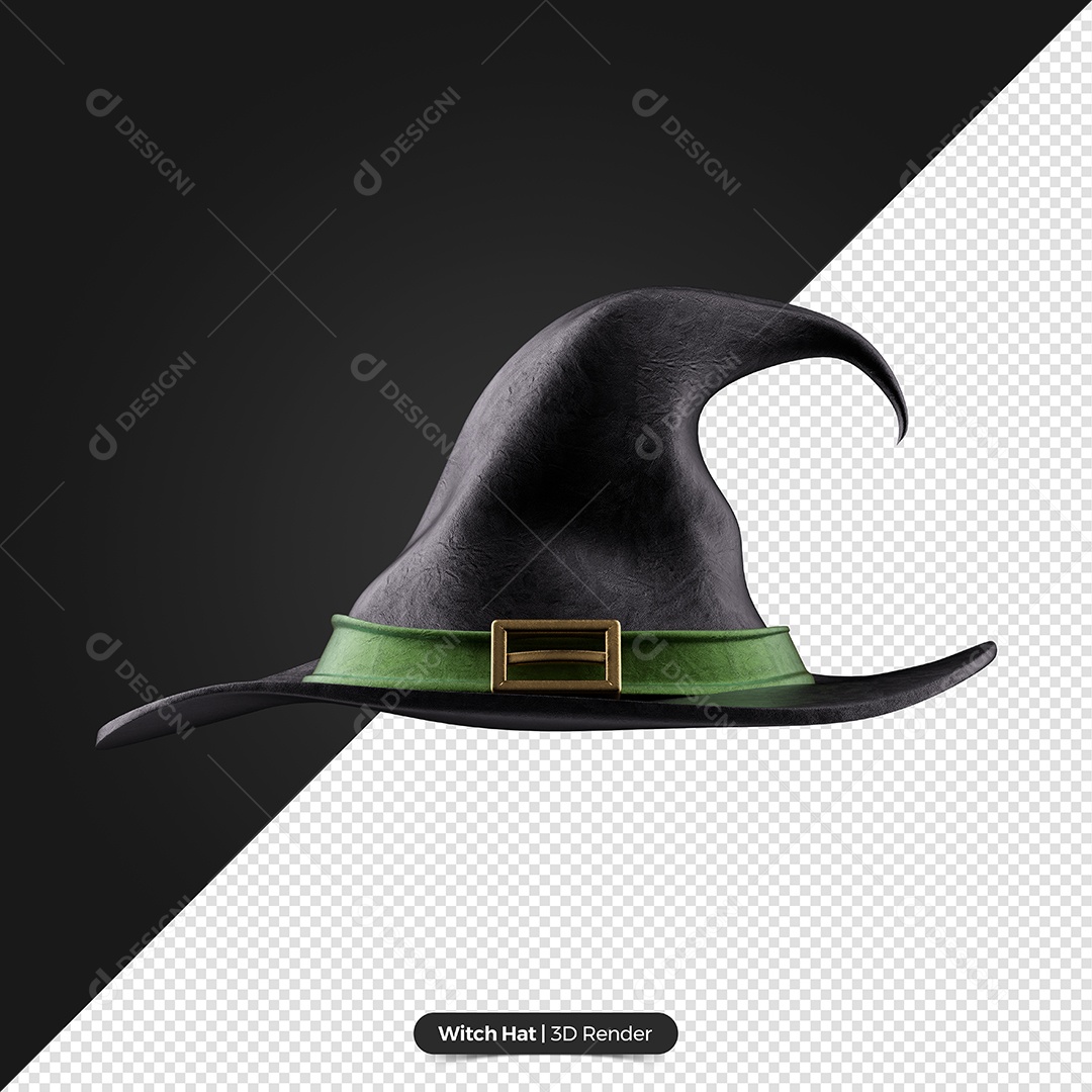 Chapéu de Bruxa Preto Com Listra Verde 3D de Halloween Elemento para Composição PSD