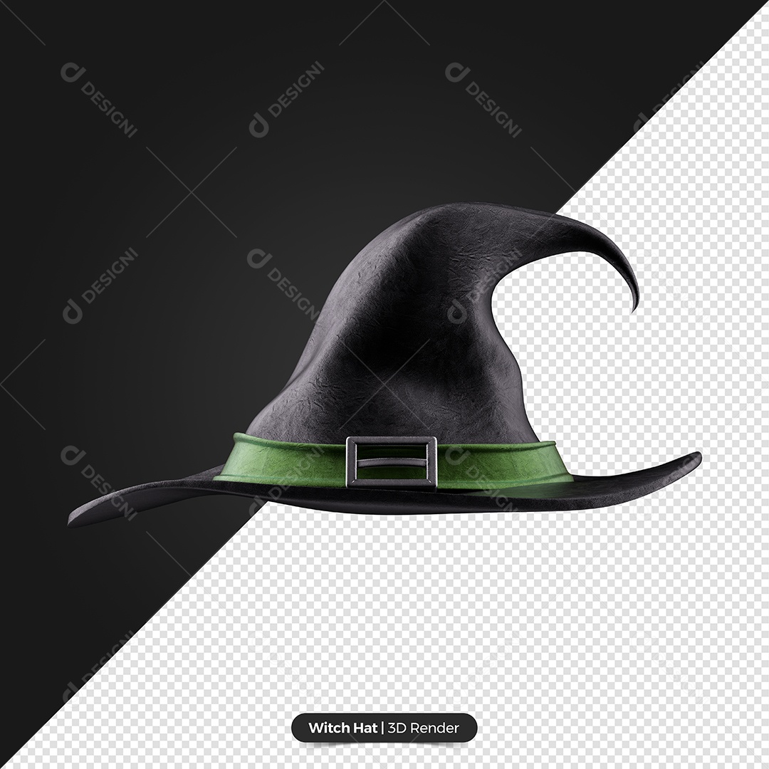 Chapéu de Bruxa Preto Com Listra Verde 3D de Halloween Elemento para Composição PSD