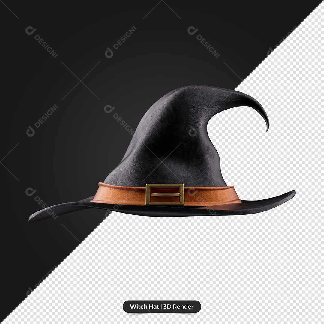 Chapéu de Bruxa Preto 3D de Halloween Elemento para Composição PSD