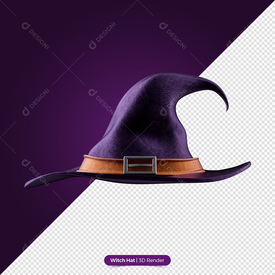 Chapéu de Bruxa Roxo 3D de Halloween Elemento para Composição PSD