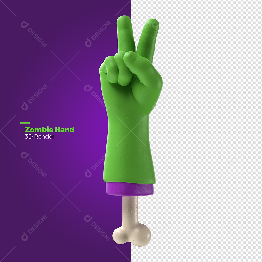 Braço de Zombie Verde 3D de Halloween Elemento para Composição PSD