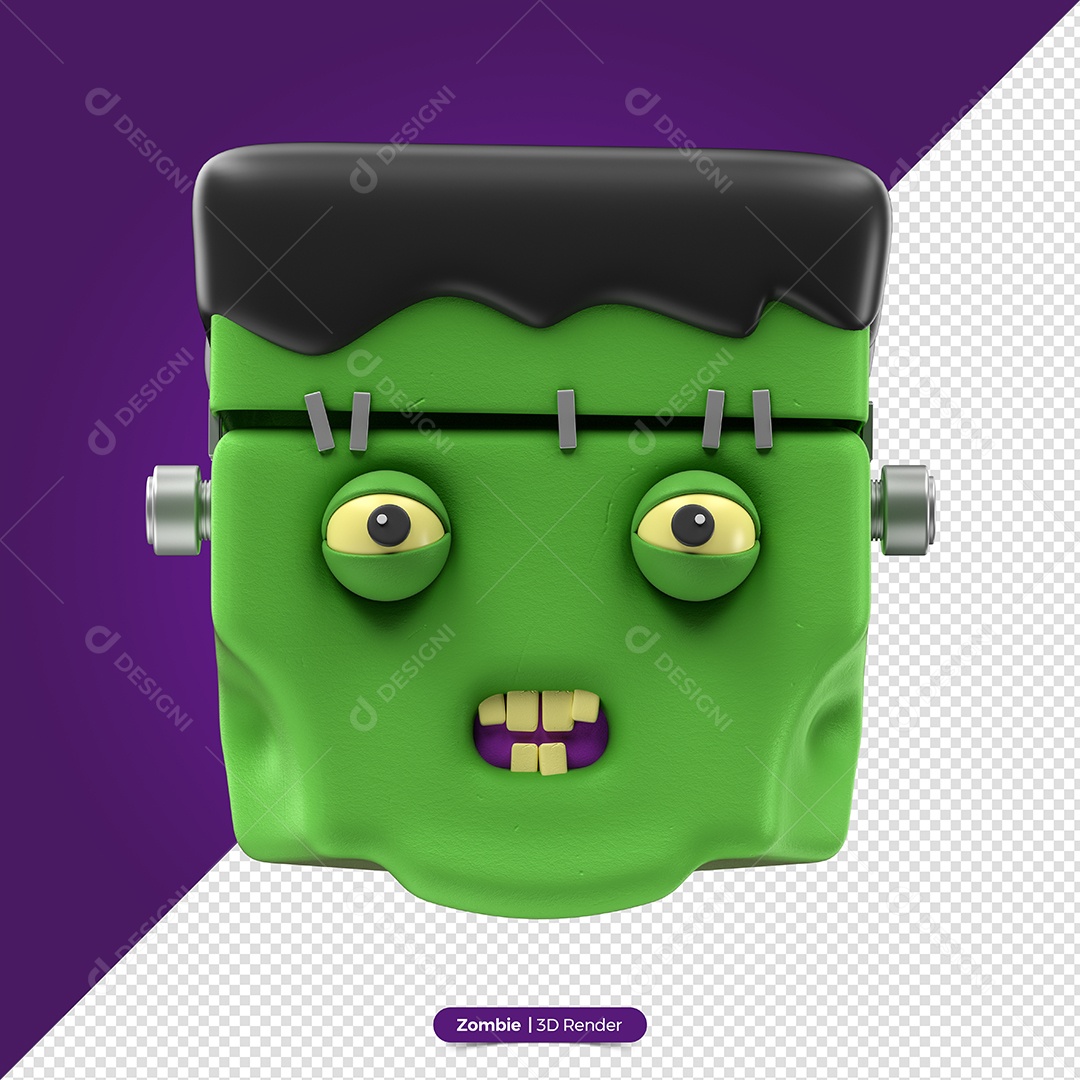 Zombie Verde 3D de Halloween Elemento para Composição PSD