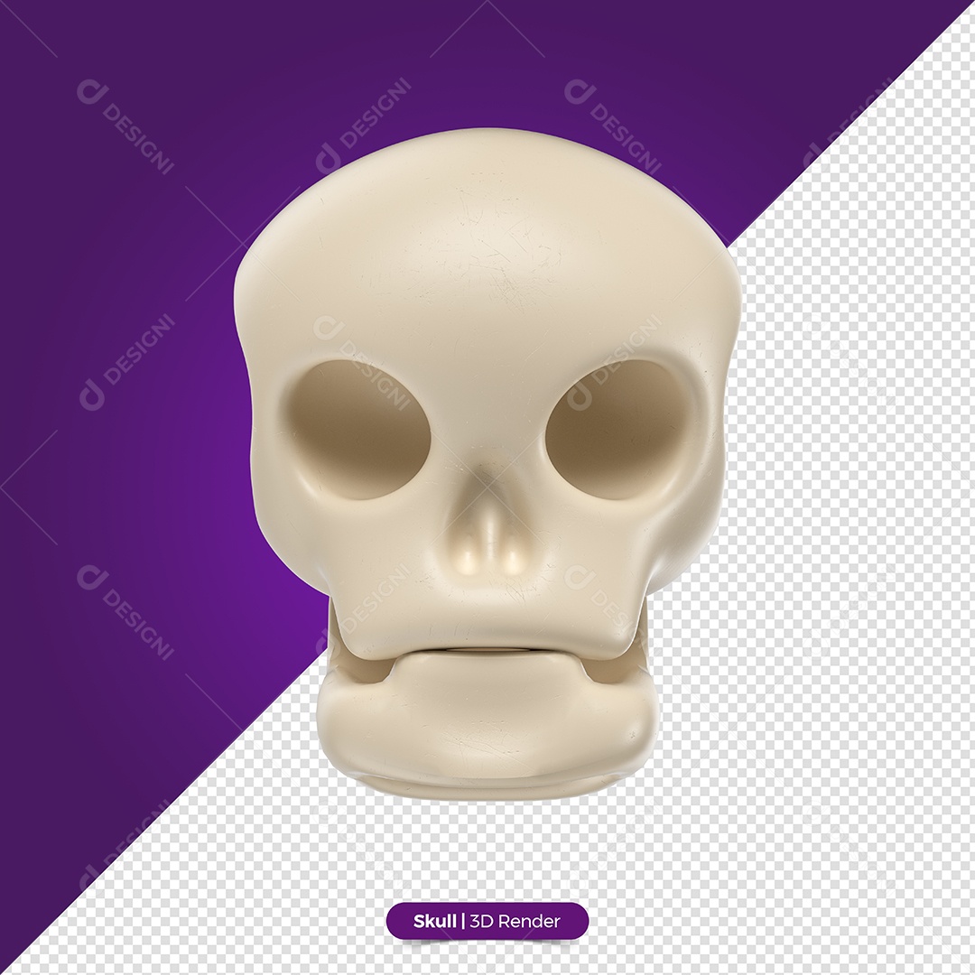 Caveira Branca 3D de Halloween Elemento para Composição PSD