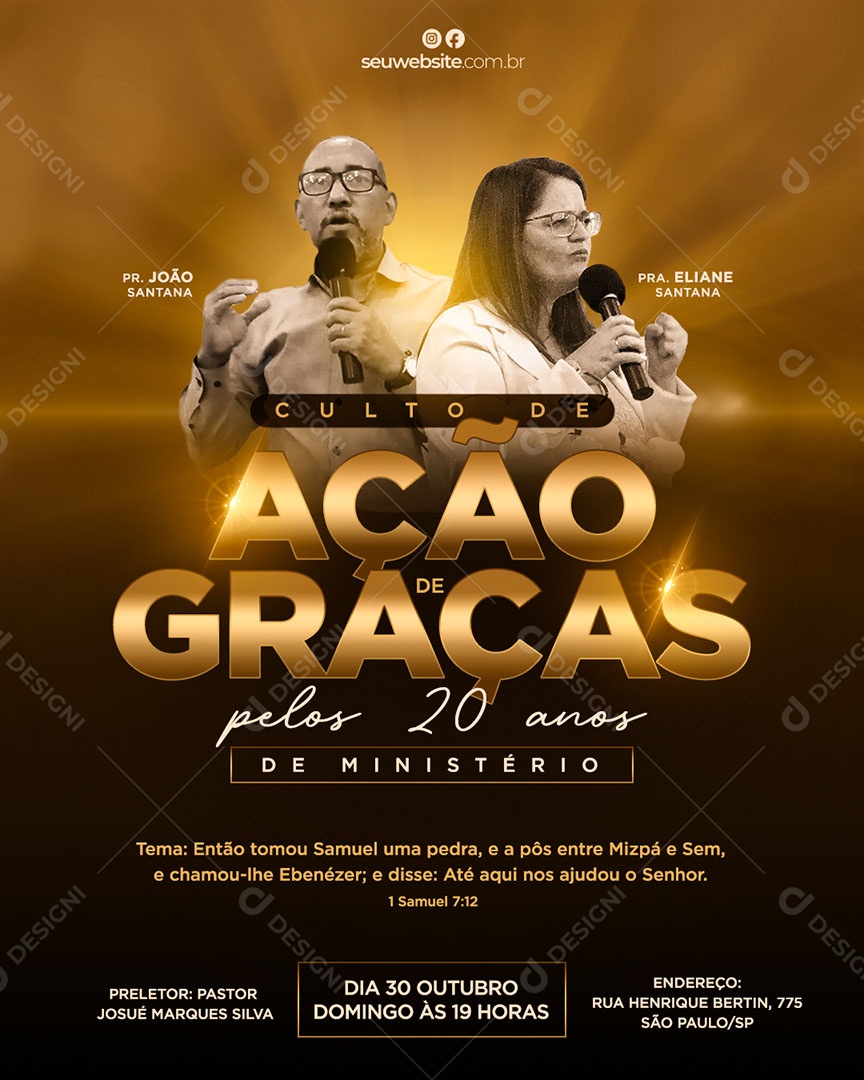 Flyer Ação De Graças Cultos Social Media PSD Editável