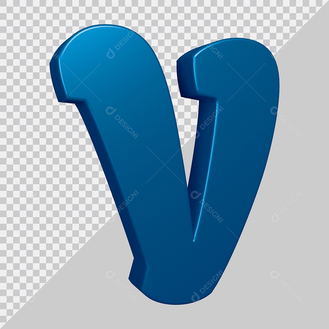 Elemento 3D Para Composição Letra V Azul PSD