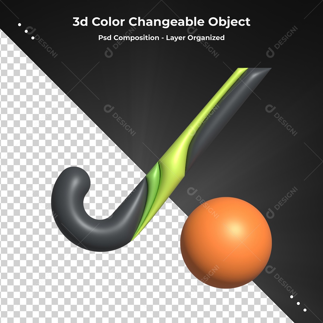Elemento 3D Para Composição Taco e Bola PSD