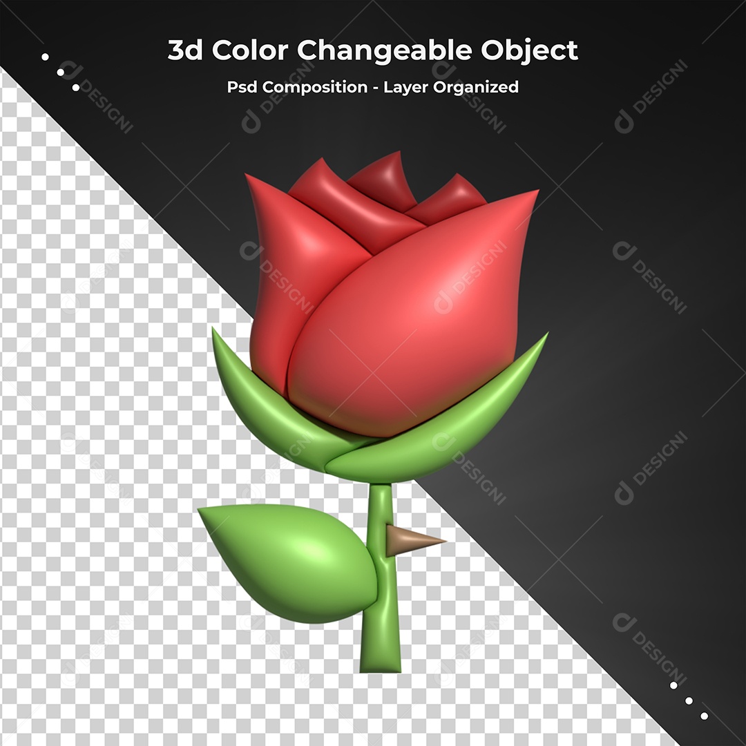 Elemento 3D Para Composição Flores Vermelha PSD