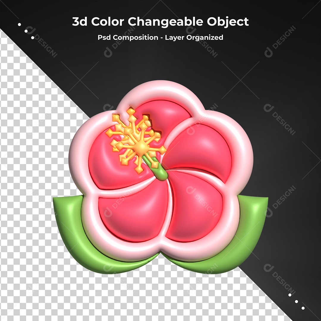 Elemento 3D Para Composição Flores Rosa PSD