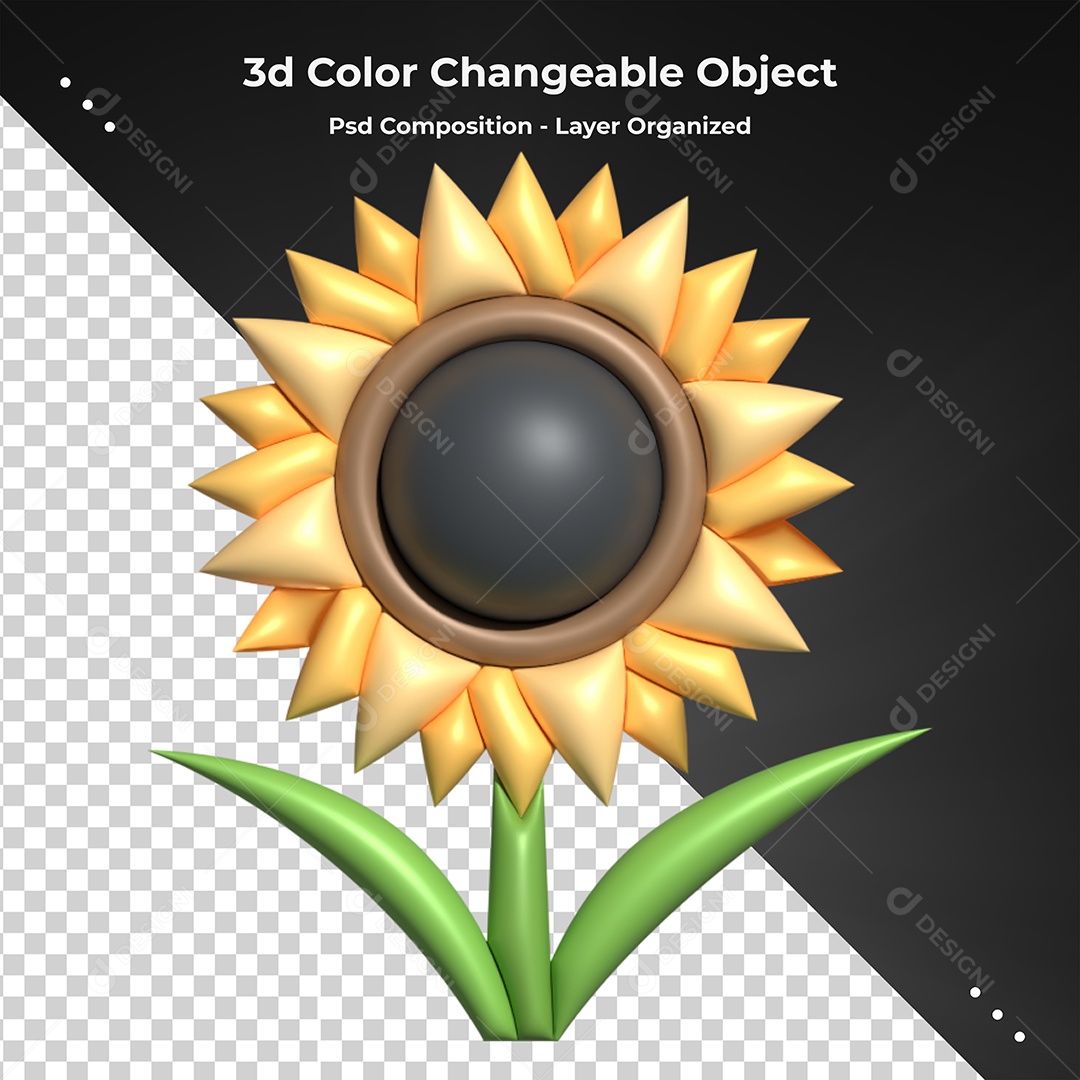 Elemento 3D Para Composição Flores Gira Sol PSD