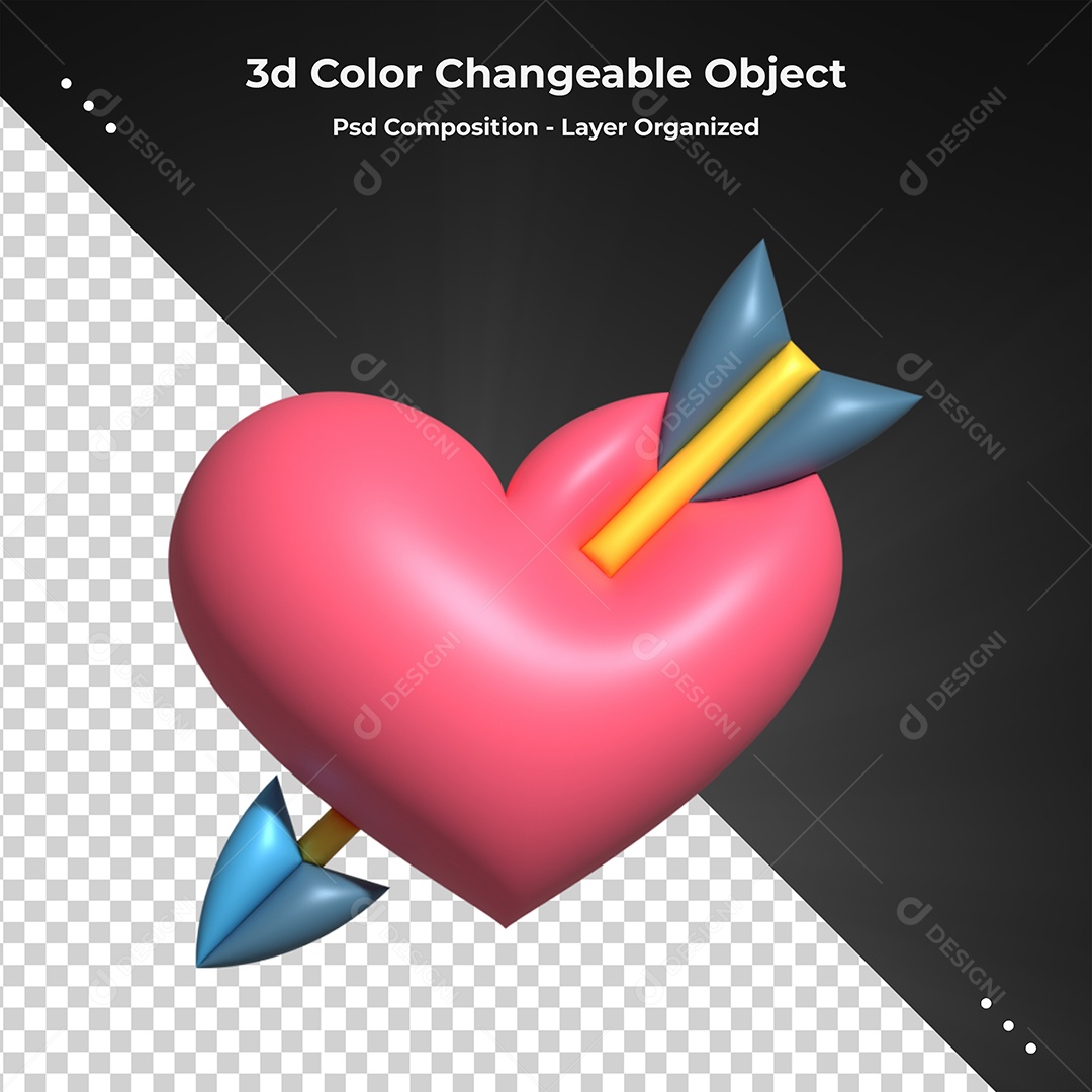 Elemento 3D Para Composição Coração Rosa Com Flecha PSD