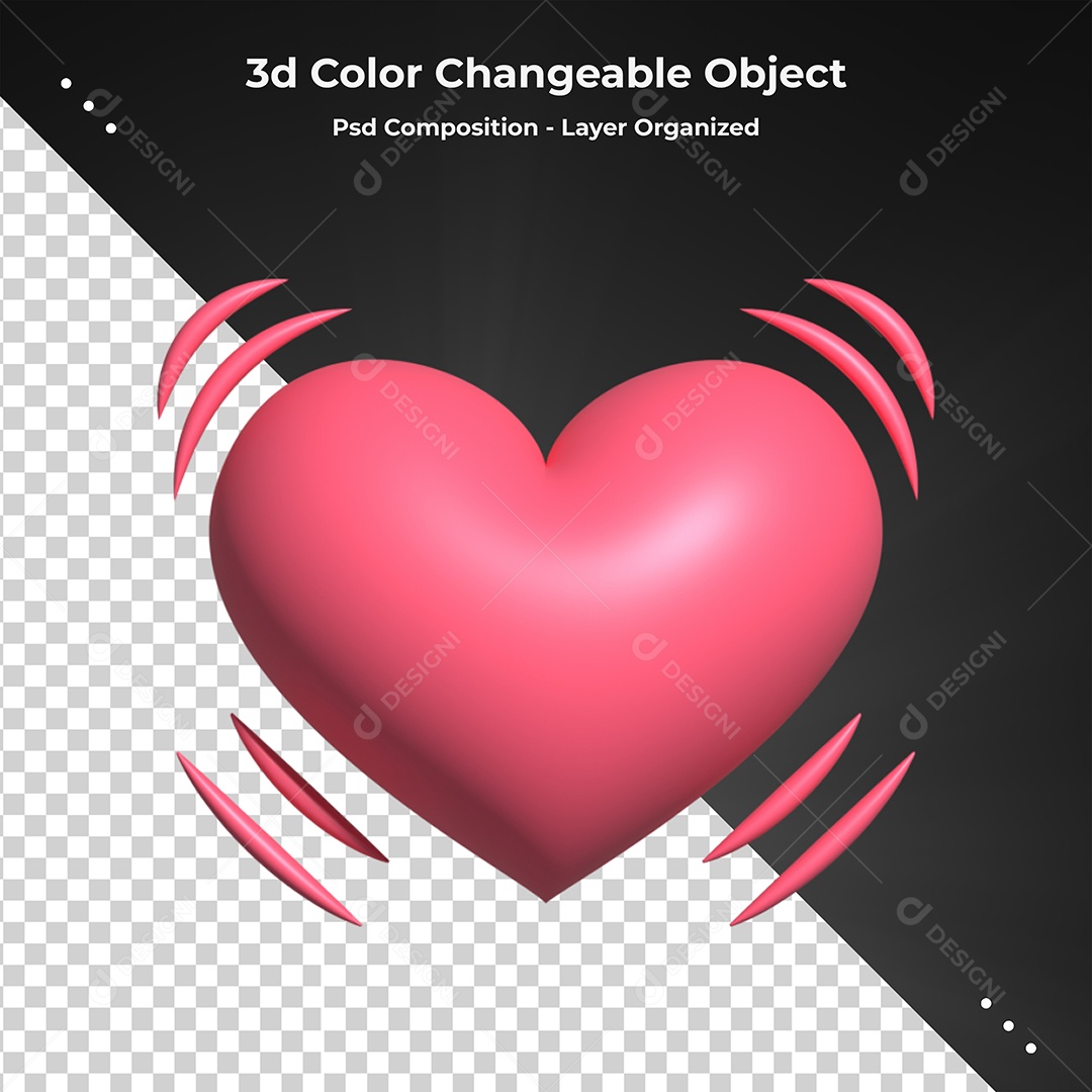 Elemento 3D Para Composição Coração Rosa PSD
