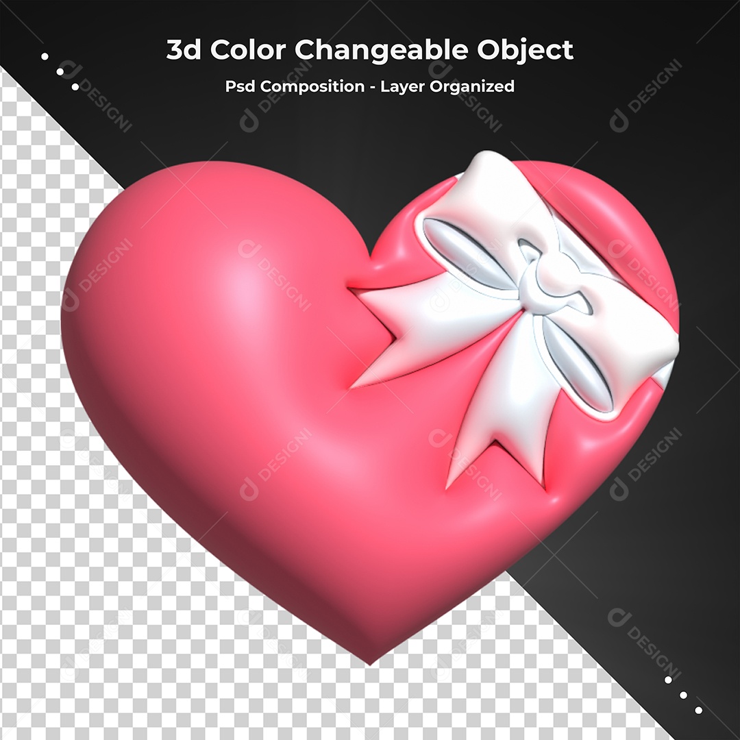 Elemento 3D Para Composição Coração Rosa Com Laço PSD