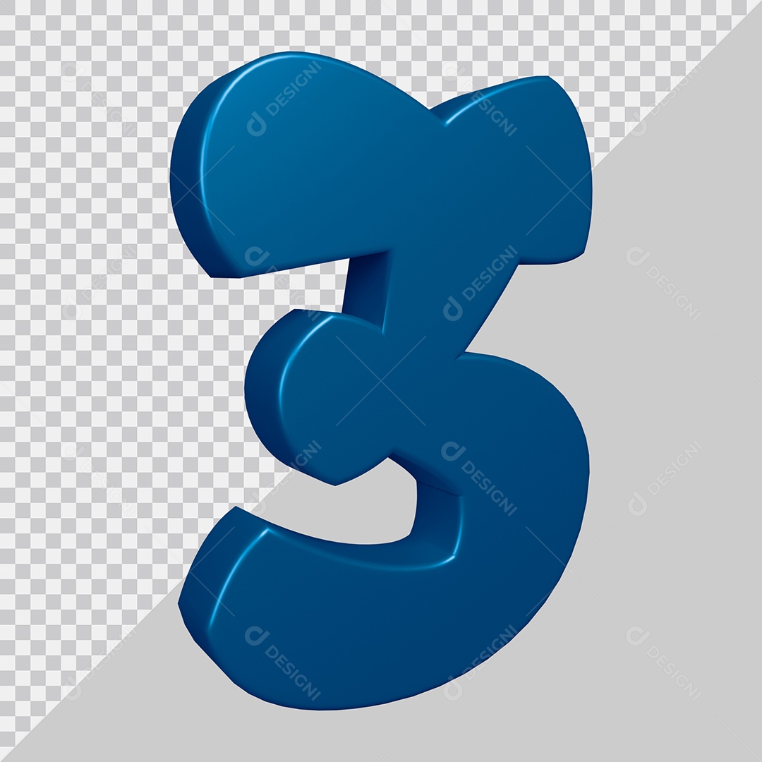 Elemento 3D Para Composição Número 3 Azul PSD