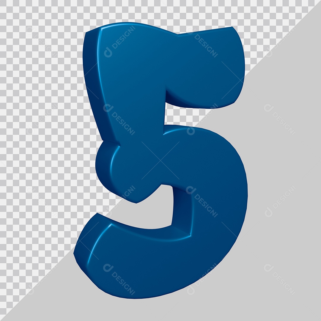 Elemento 3D Para Composição Número 5 Azul PSD