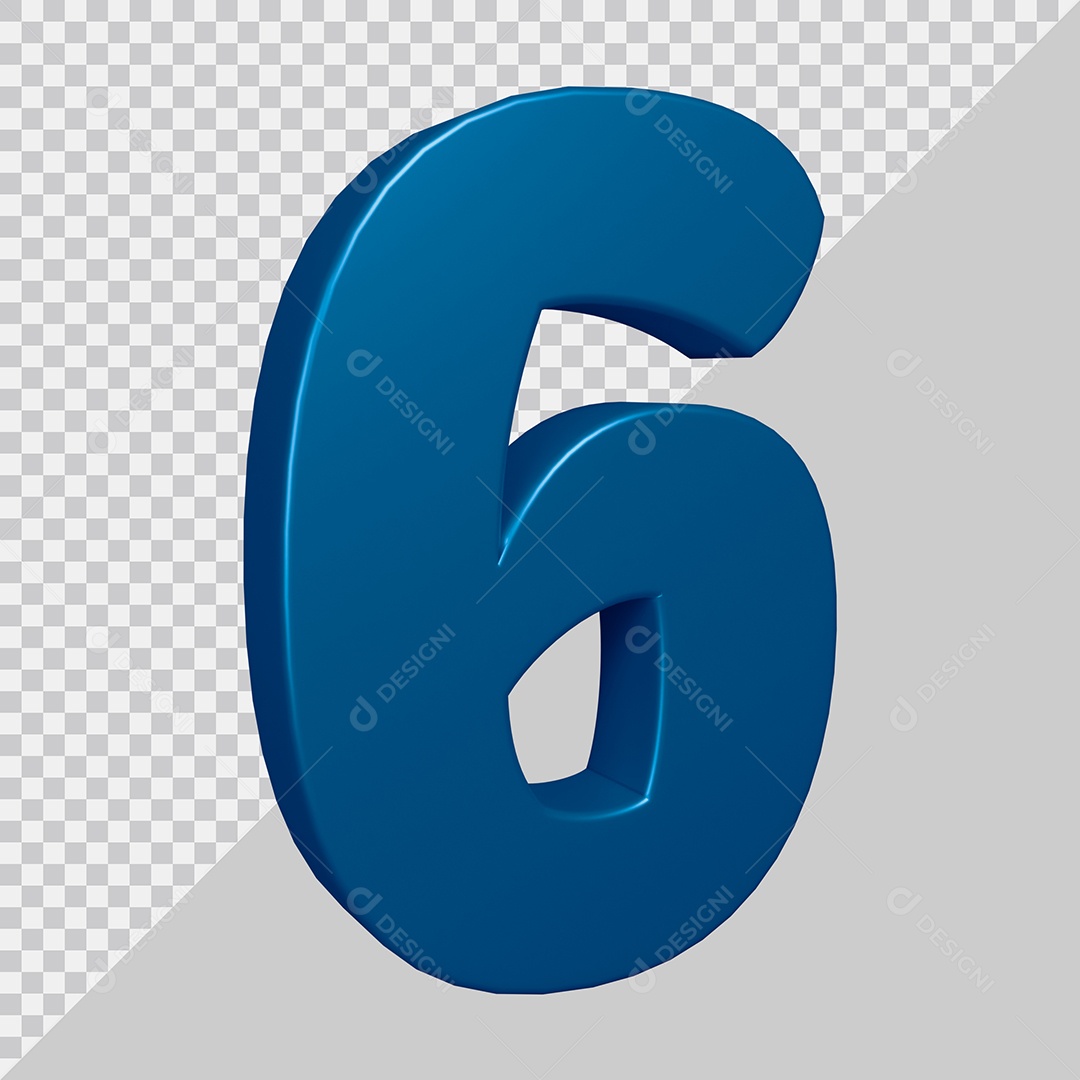 Elemento 3D Para Composição Número 6 Azul PSD