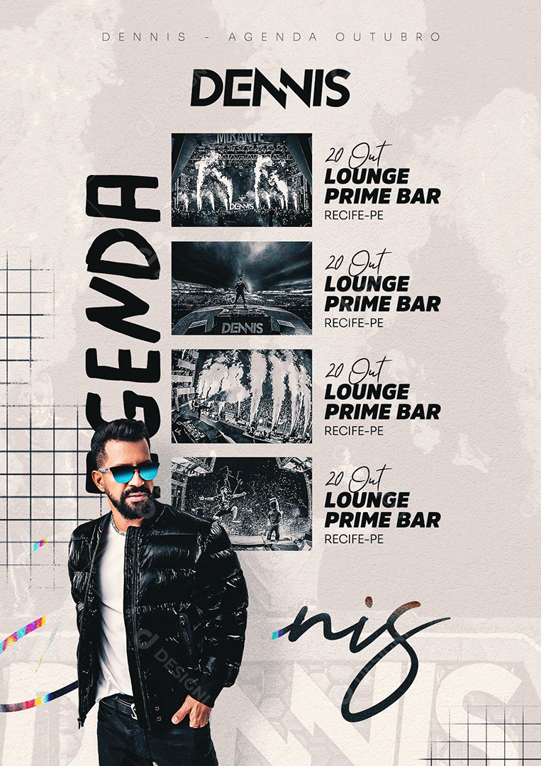 Agenda Mensal Dj Dennis Flyer Social Media PSD Editável